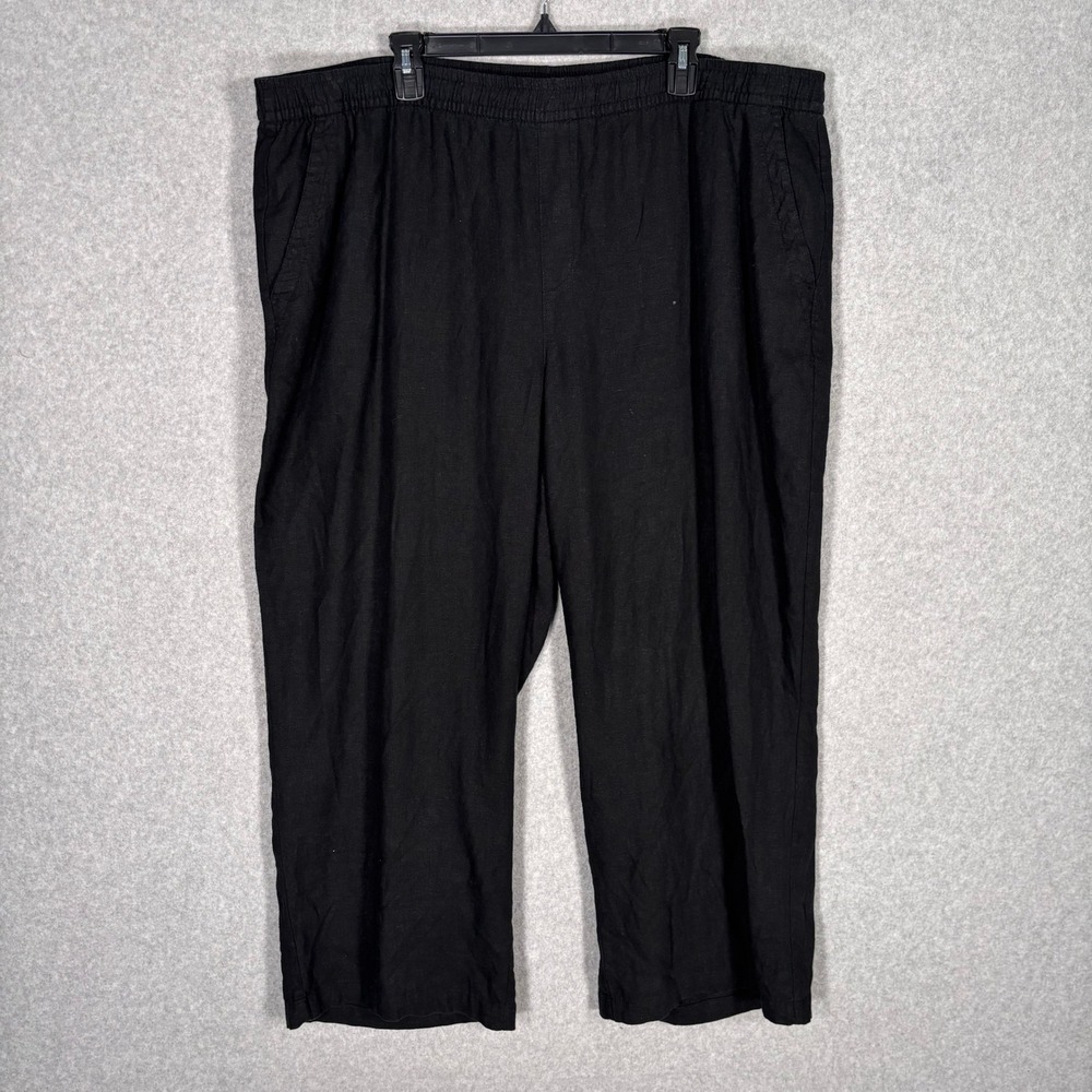 Old Navy Wide Leg Linen Pants‎ XXL Black Elastic Waist Pockets Comfort Summer